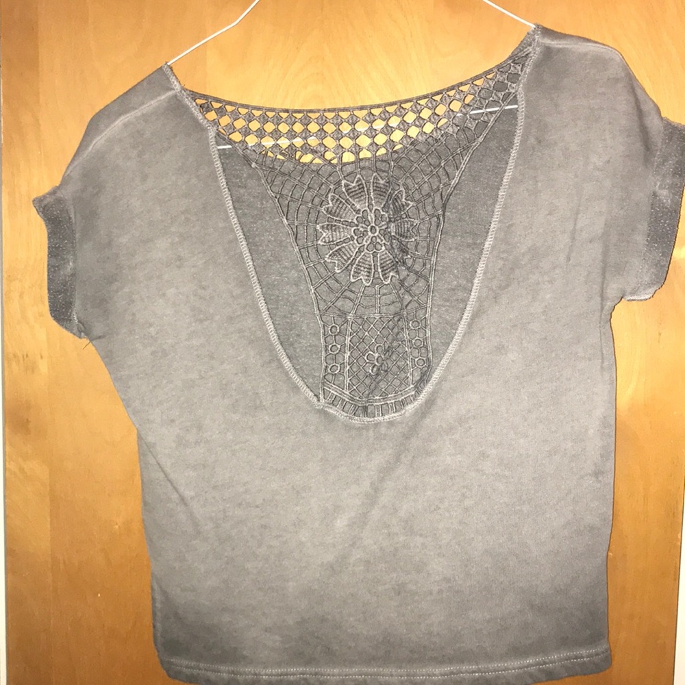Grey Crop Top with crochet insert on back